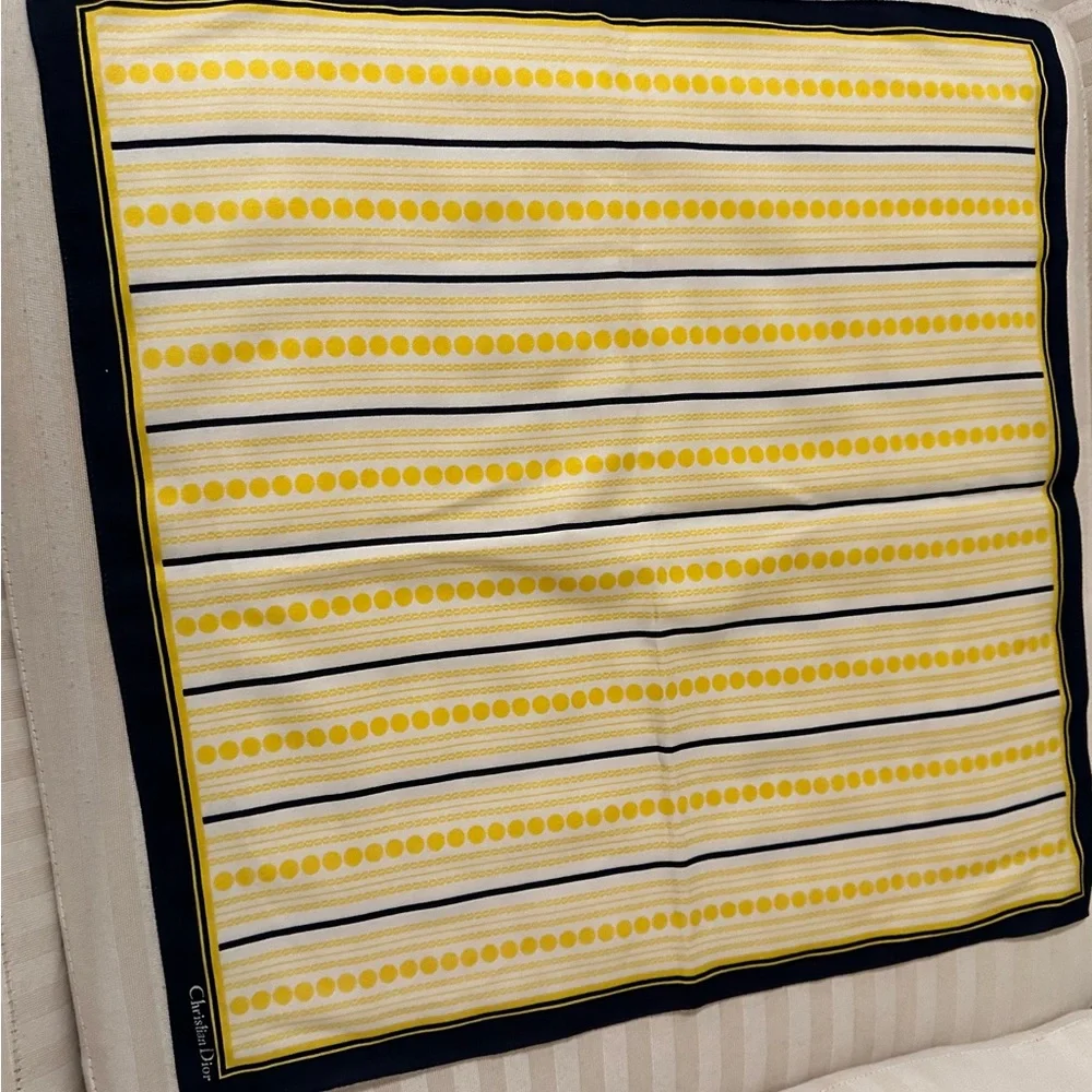 Vintage Christian Dior Silk Scarf Navy Blue Yellow 20